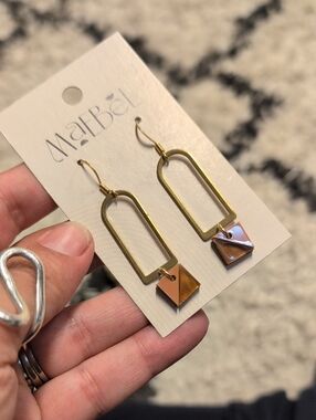 Gold and Copper Geometric Drop Earrings